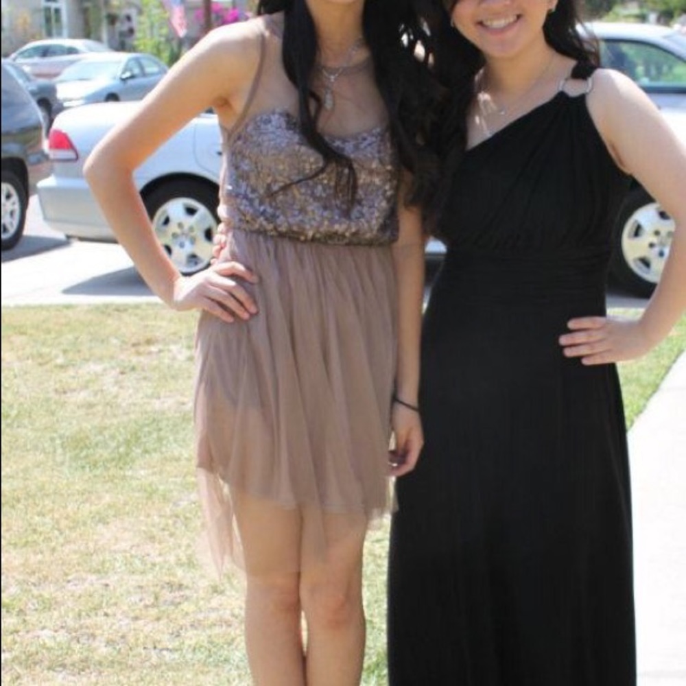 TAN/BEIGE PROM DRESS - sequins mesh